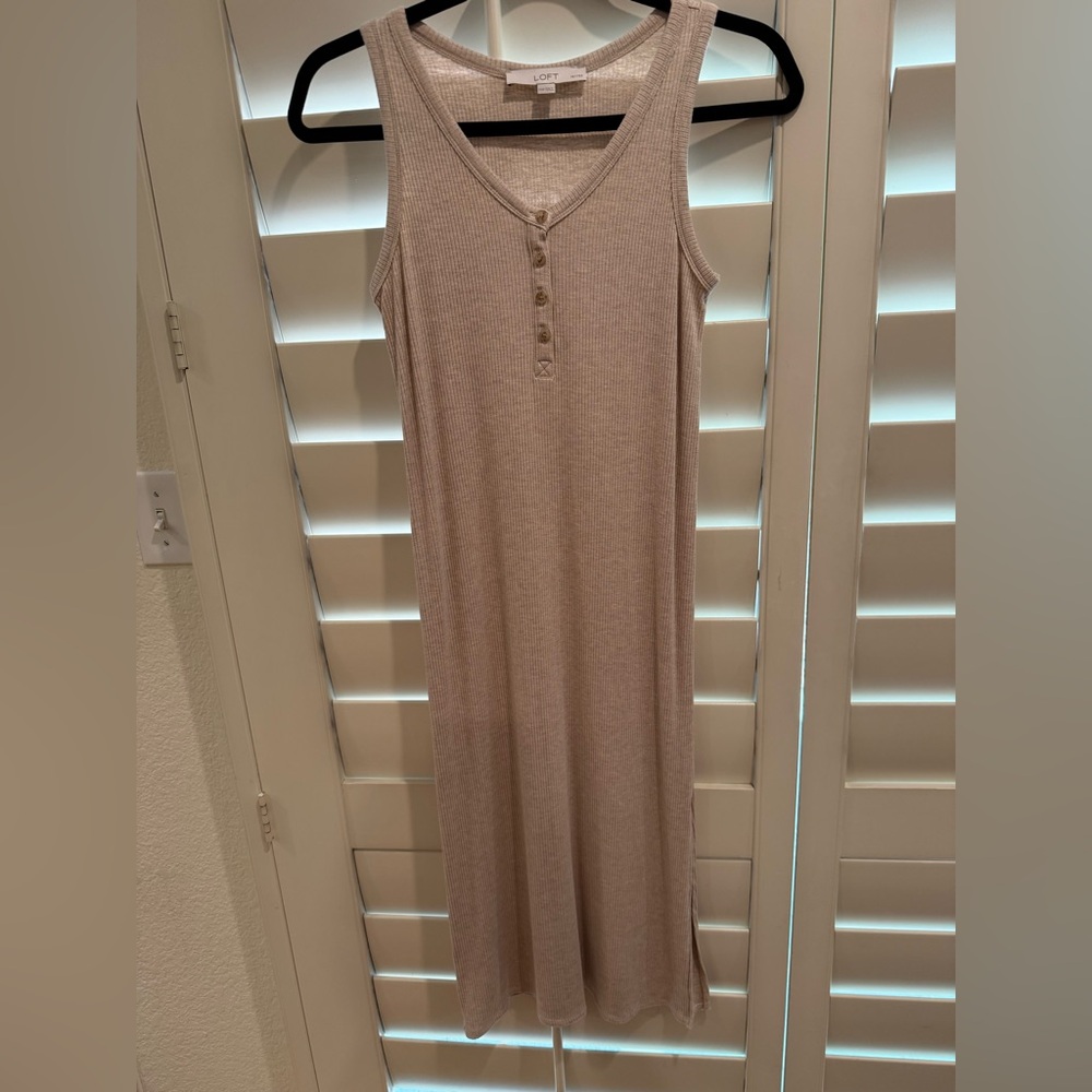LOFT Ribbed Henley Midi Dress - Size XXSP